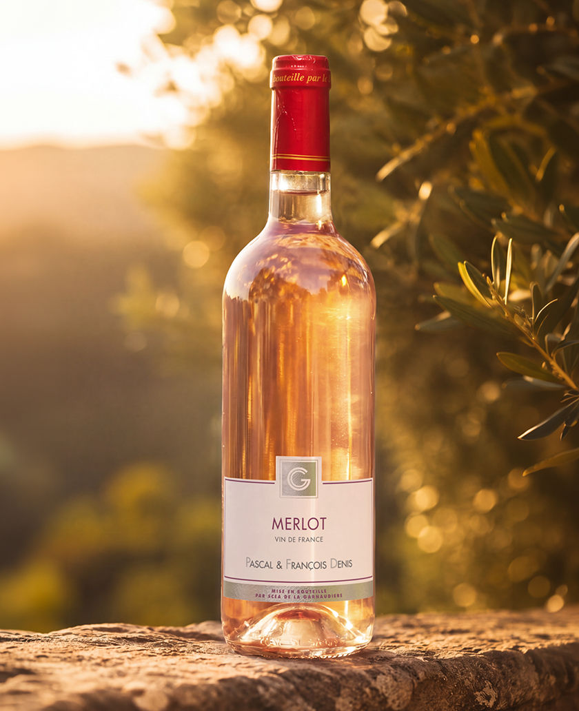 Bouteille de Merlot rosé, vin rosé du Domaine de La Garnaudière