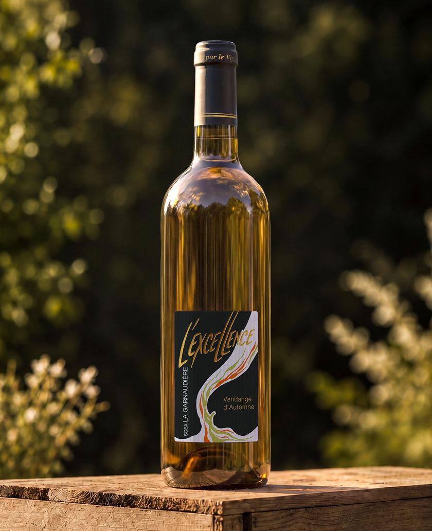 Bouteille de L'Excellence, vin blanc moelleux Chenin en vendanges tardives du Domaine de La Garnaudière