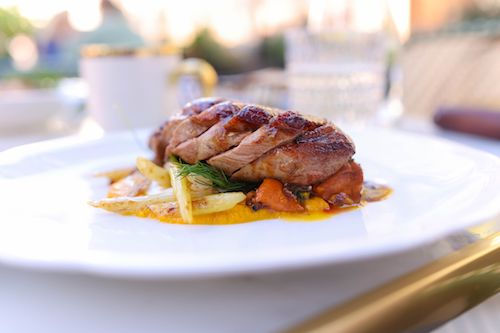 Magret de canard poêlé sur un lit de légumes, accord mets et vins pour le Merlot rouge du Domaine de La Garnaudière