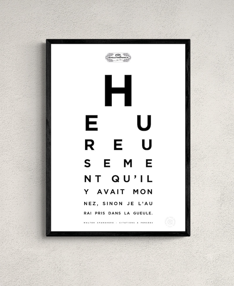 Affiche test de vue, citation "Heureusement qu'il y avait mon nez, sinon je l'aurai pris dans la gueule", Walter Spanghero
