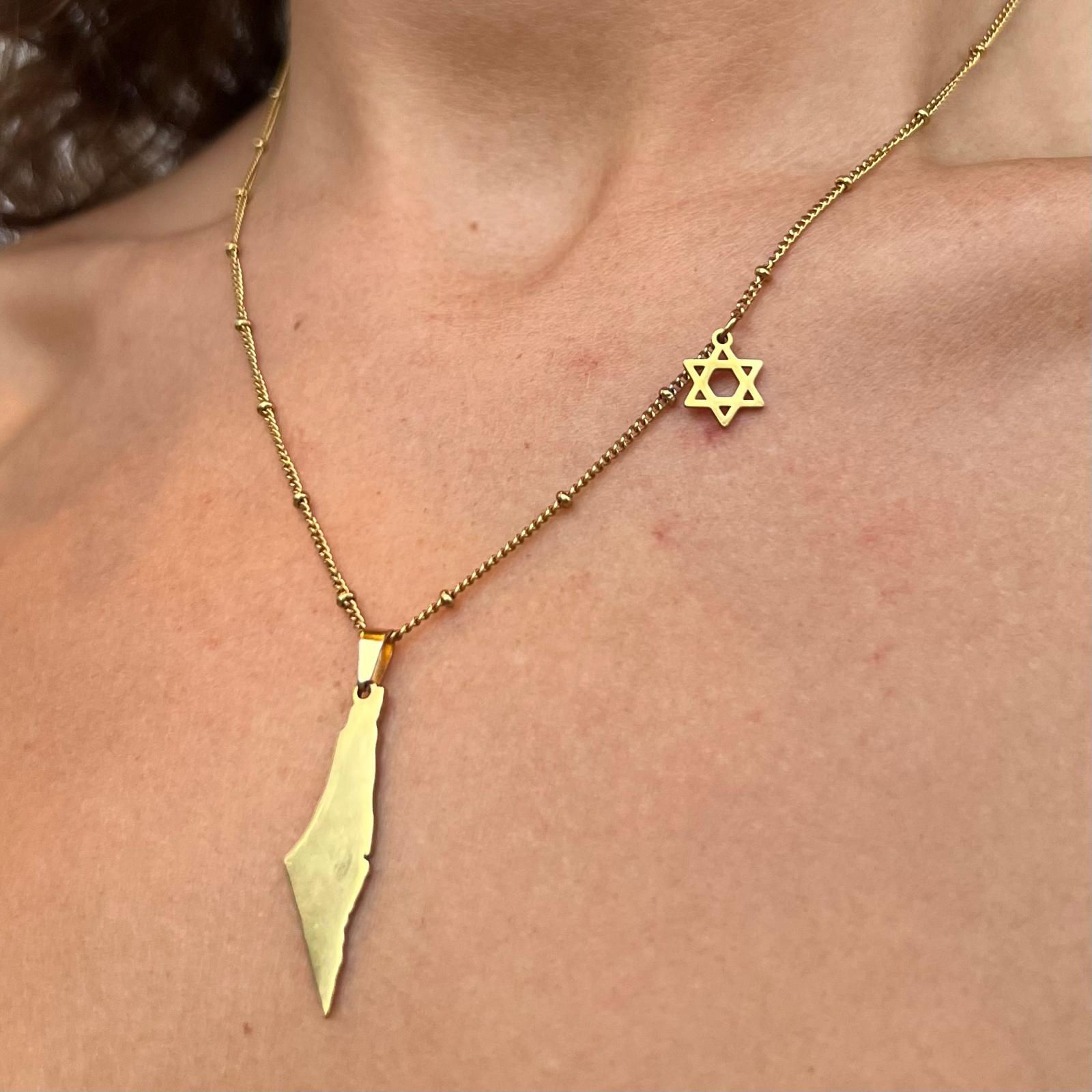 Stainless steel Gold israel and magen david pendants on size adjustable chain