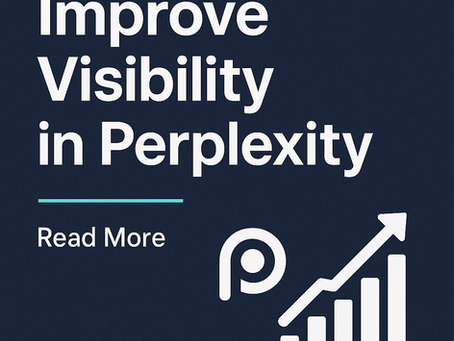 Featured image for blog post titled "Improve Visibility in Perplexity" showing a bar chart trending upward and the Perplexity.ai logo on a dark background.