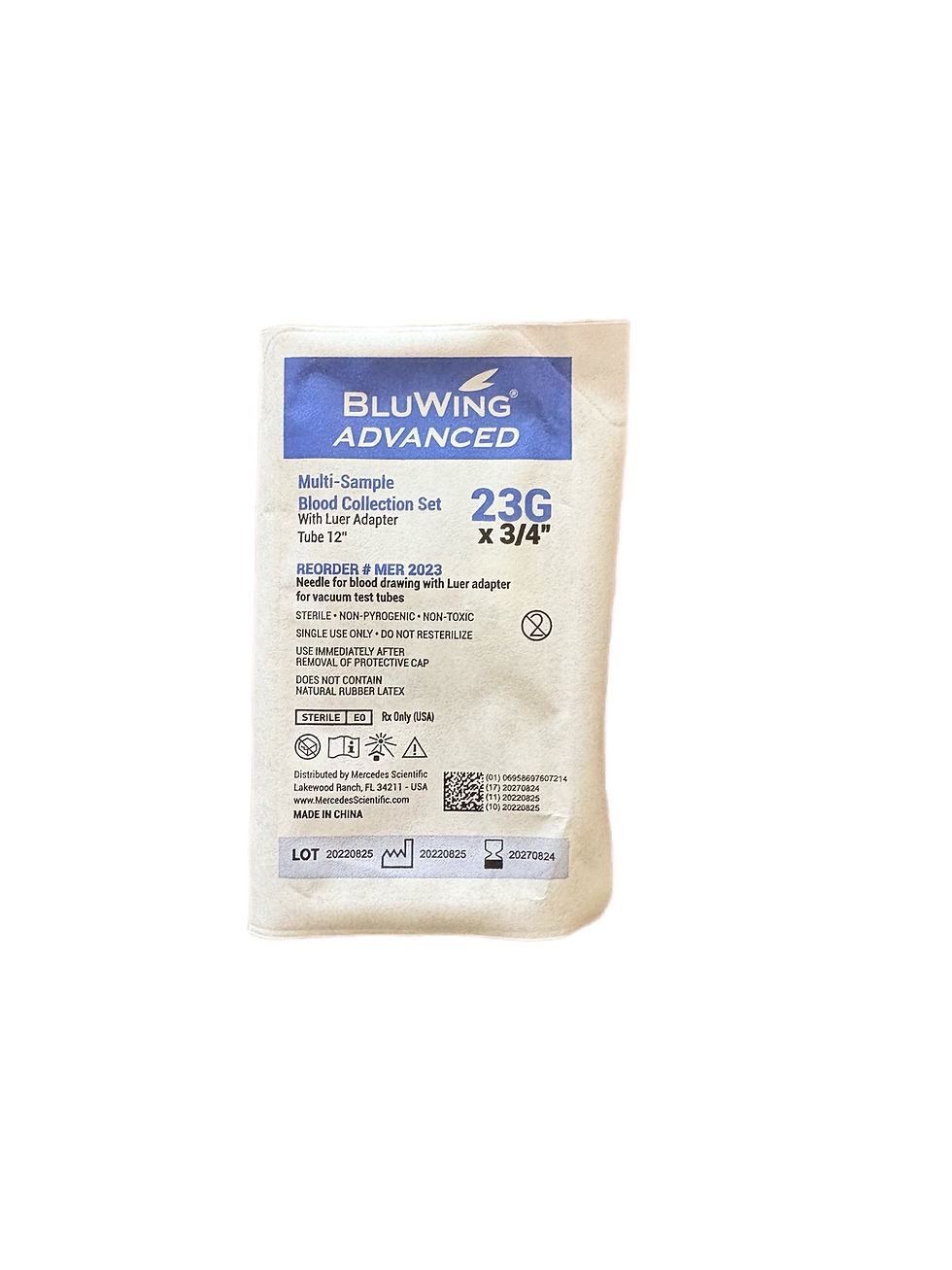 Thumbnail: BluWing Advanced® Safety Butterfly w/Luer Adapter, 23G x 3/4", 12" Tubing