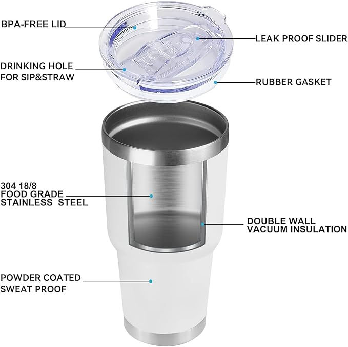 Thumbnail: 30oz Stainless Steel Tumbler with Lid, White