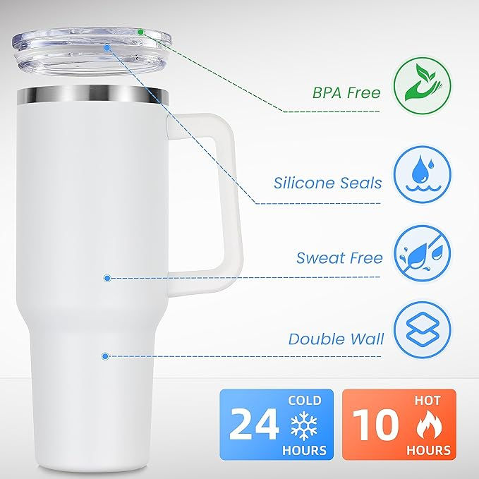 Thumbnail: 40oz Stainless Steel Tumbler with Lid,White