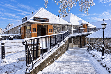 Glenfiddich Distillery shop in the snow