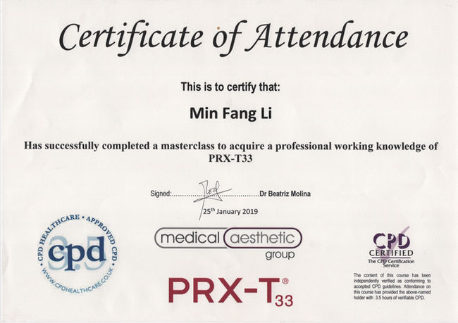 pureskin medical cosmetic clinic certificate