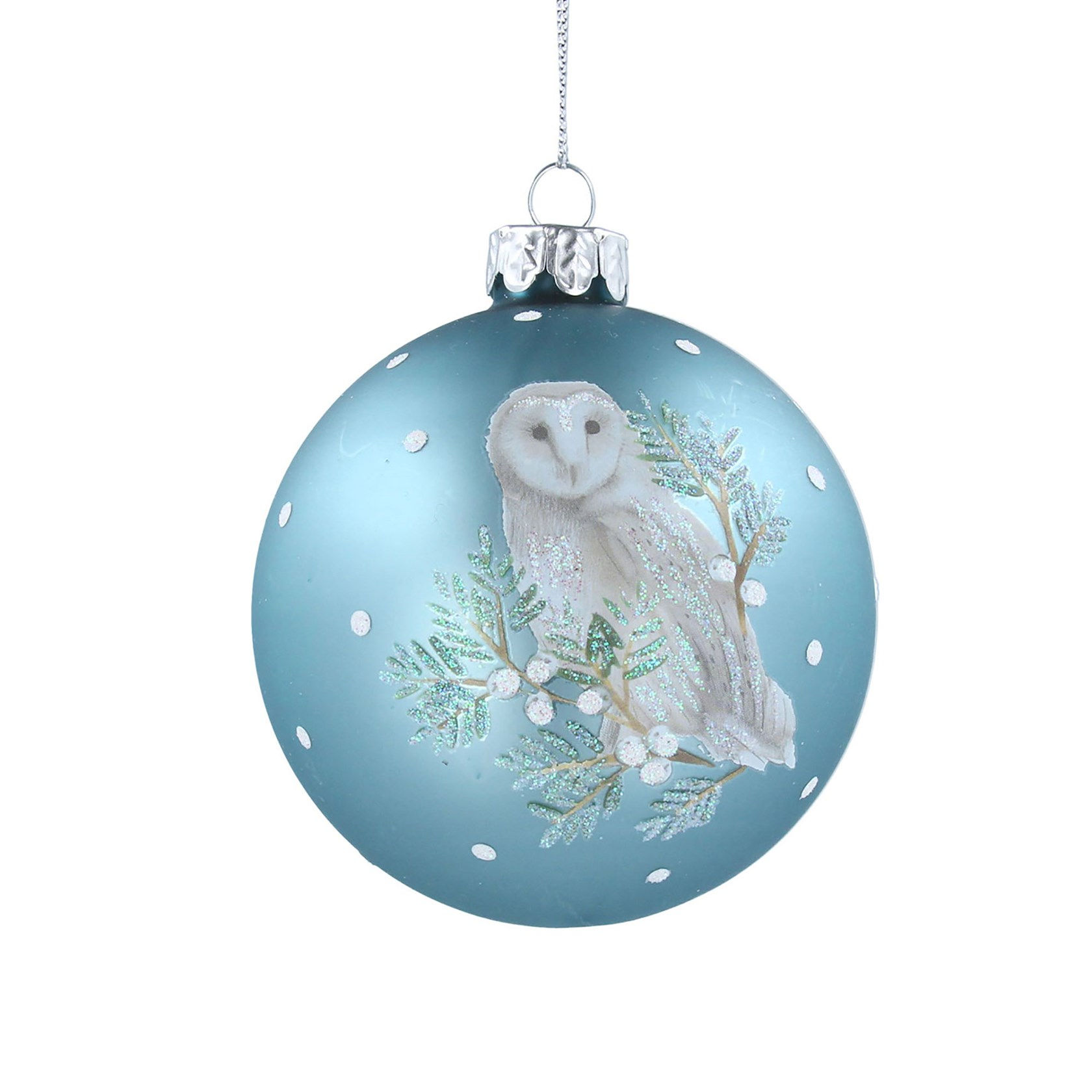 Ice Blue Bauble with an Owl
