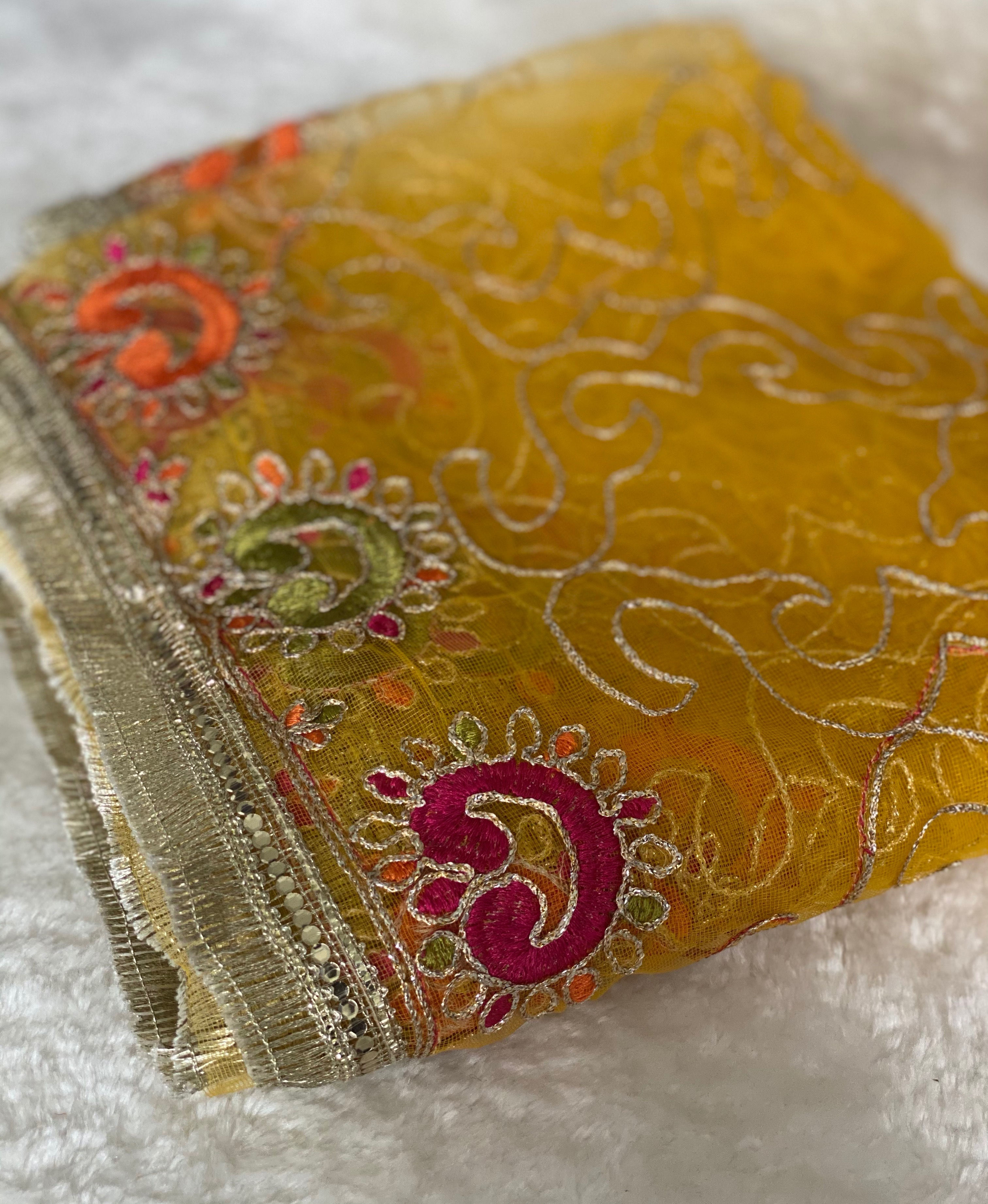 Yellow Embroidered Jaal Dupatta