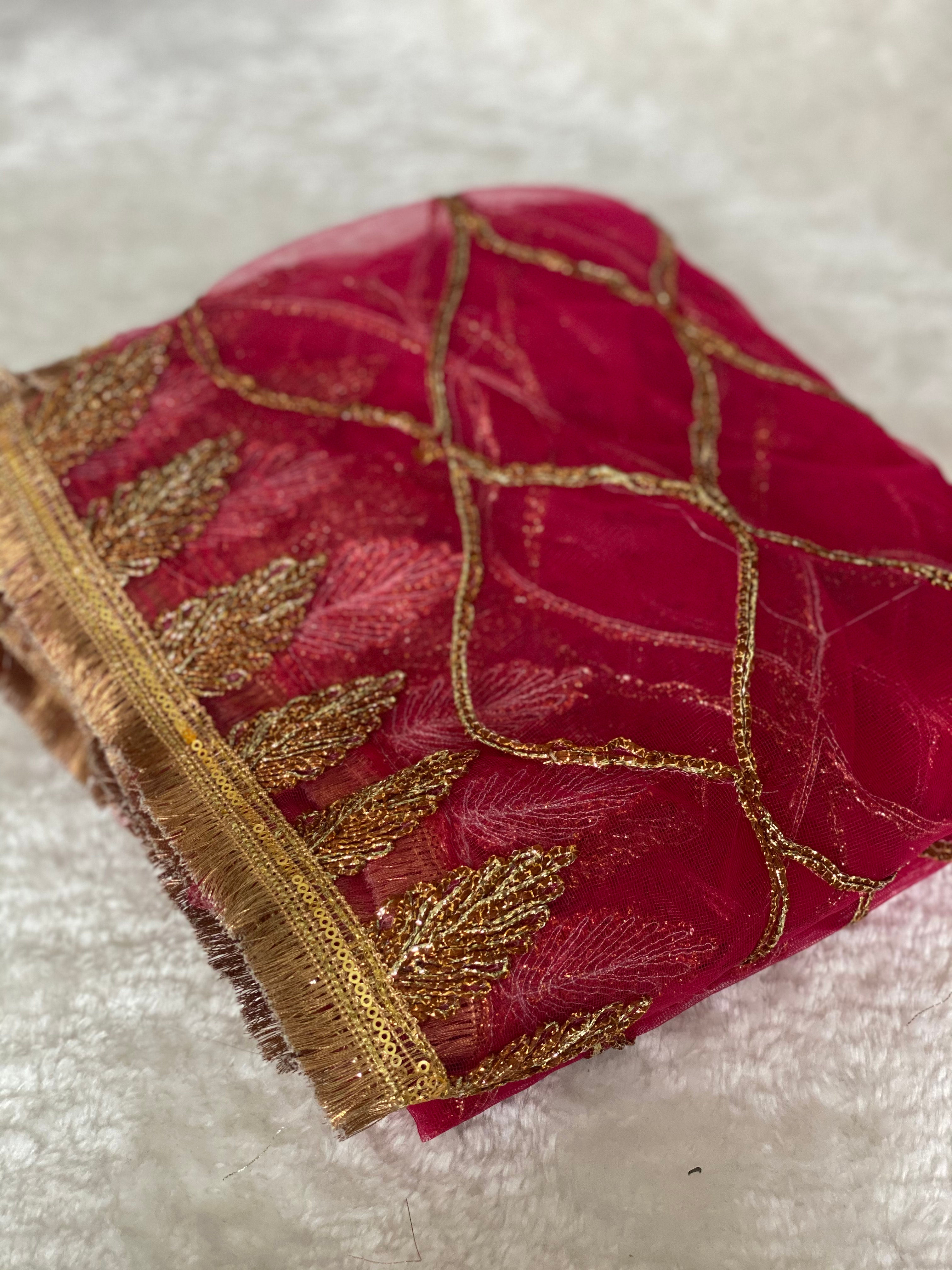 Shocking Pink Gota Net Dupatta