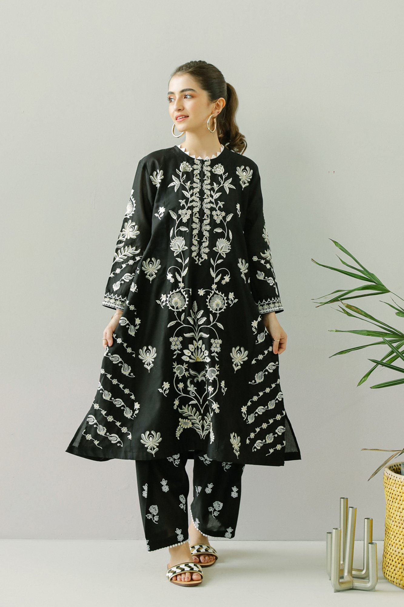 Ethnic Black Printed Shalwar - Medium