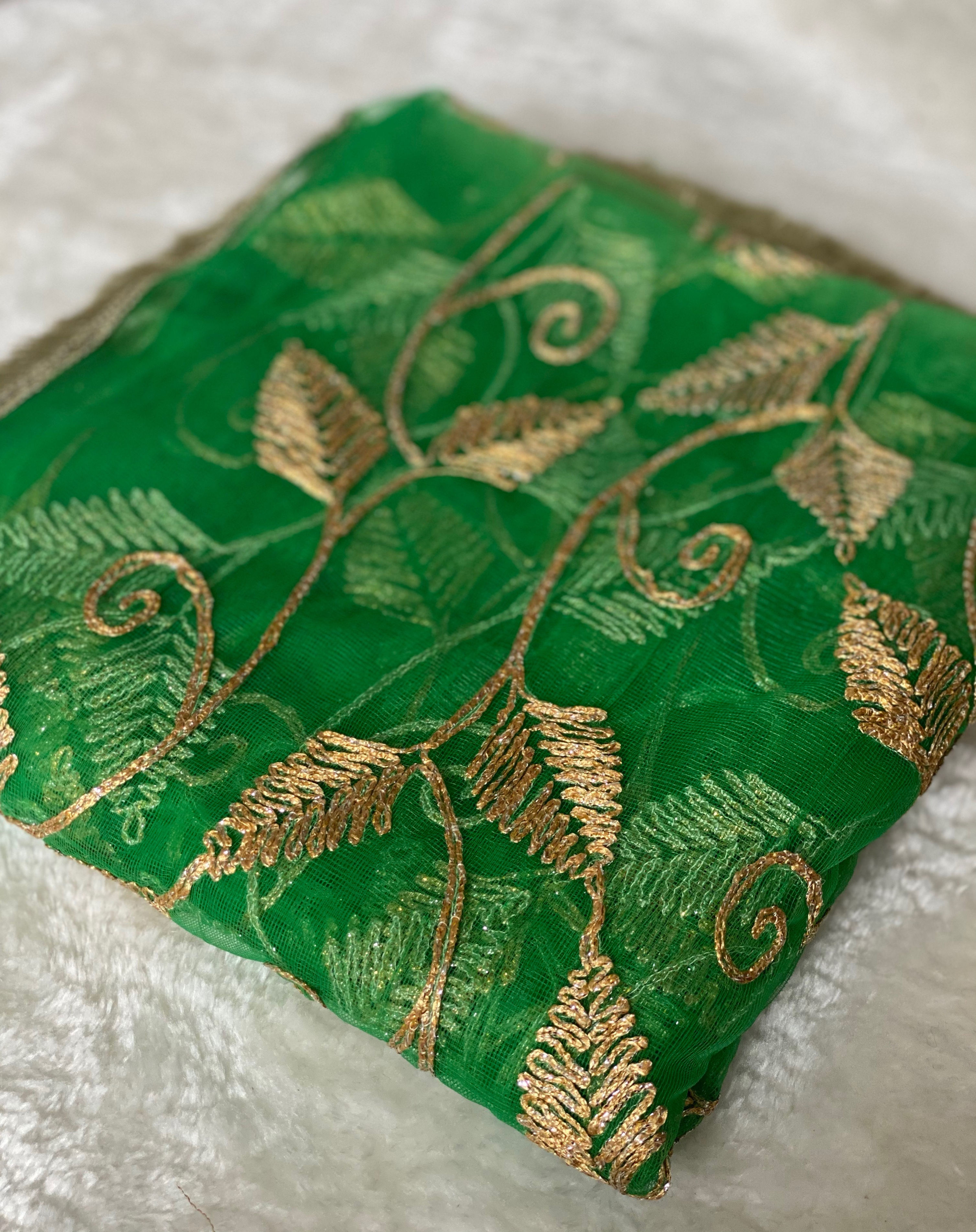 Green Embroidered Jaal Dupatta