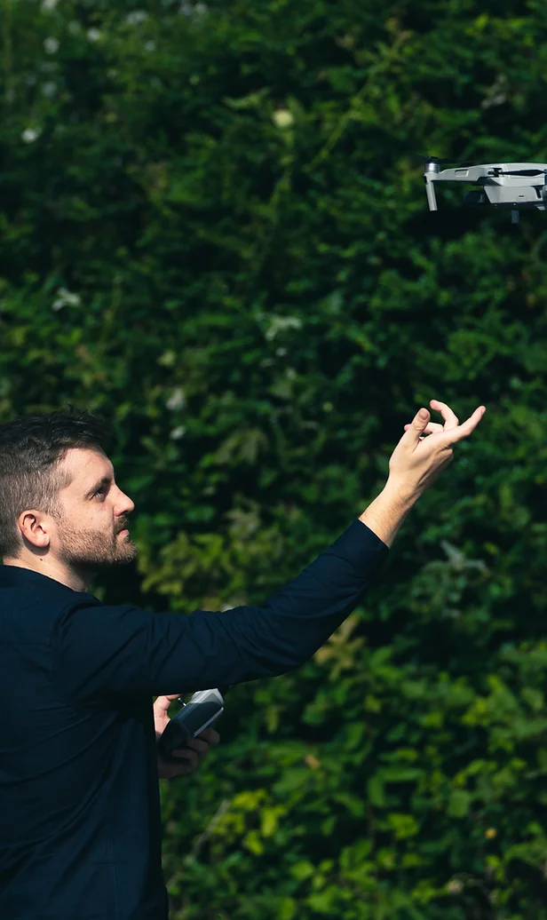 Daniel Bruce, of Daniel Bruce Films flying a drone for professional drone photography services