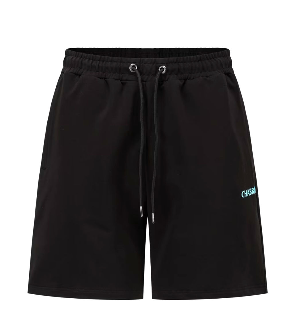 SHORT MULTI-LOGOS EN COTON MÉLANGÉ NOIR BLEU CHABRAND