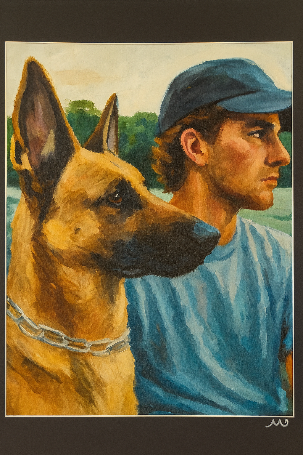 Portrait of pet with owner - Oil paint