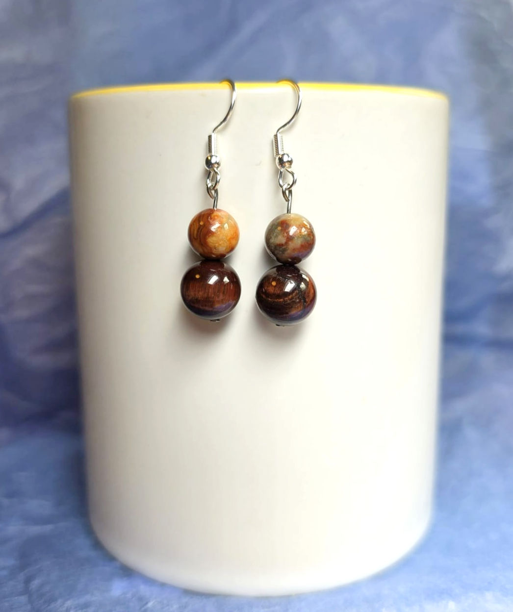 Boucles d'oreilles Œil de Taureau et Agate Crazy Lace