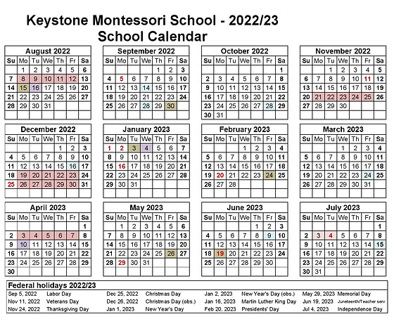 CALENDAR 2022-2023 | keystonemontessori CALENDAR 2022-2023 | keystonemontessori