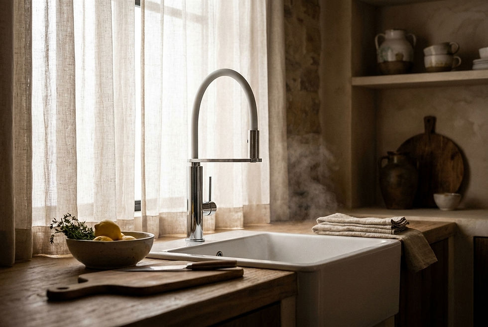 Miniatura: Grifo extraíble de cocina blanco
