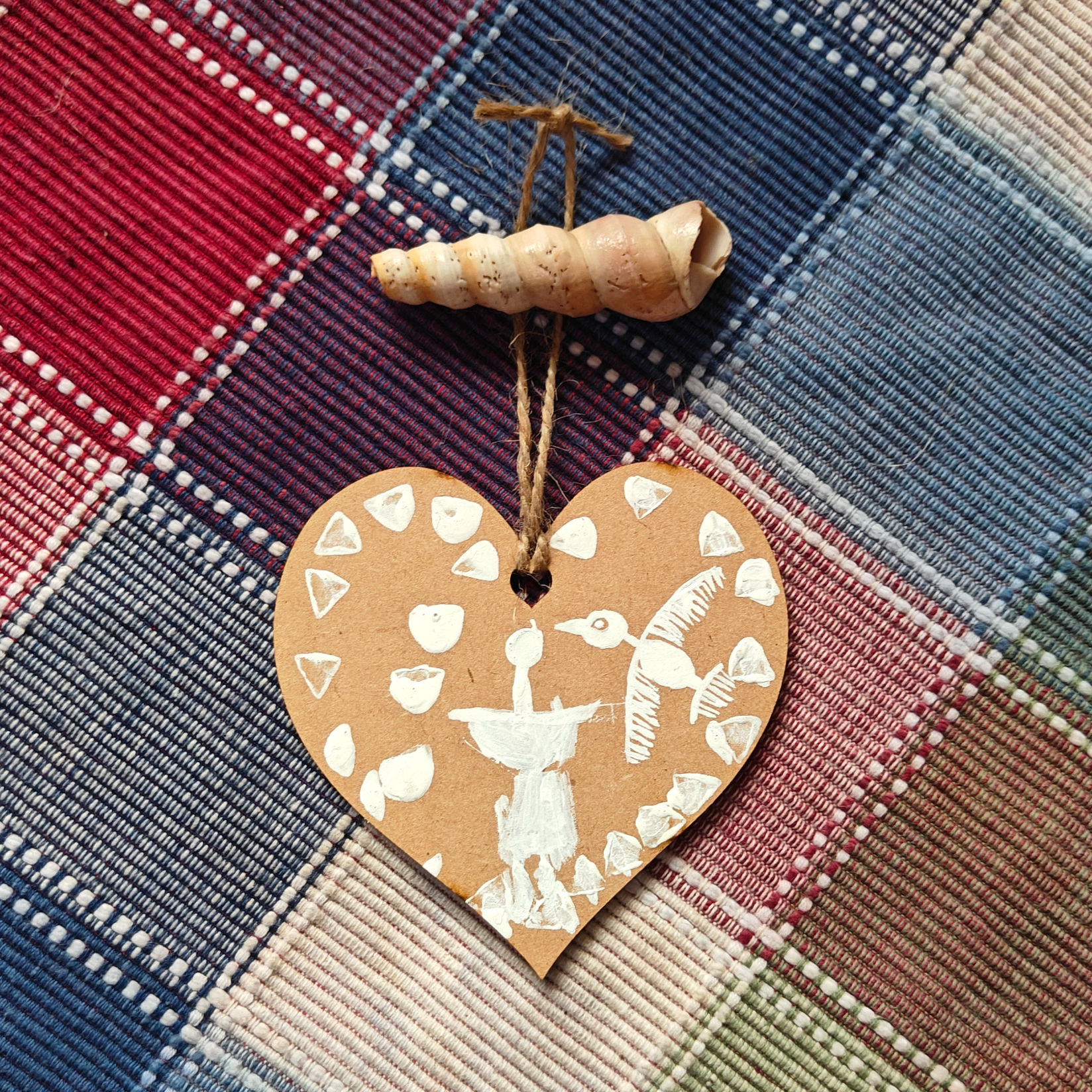 Warli Wall Hanging - Heart-Shaped Wood with Jute String