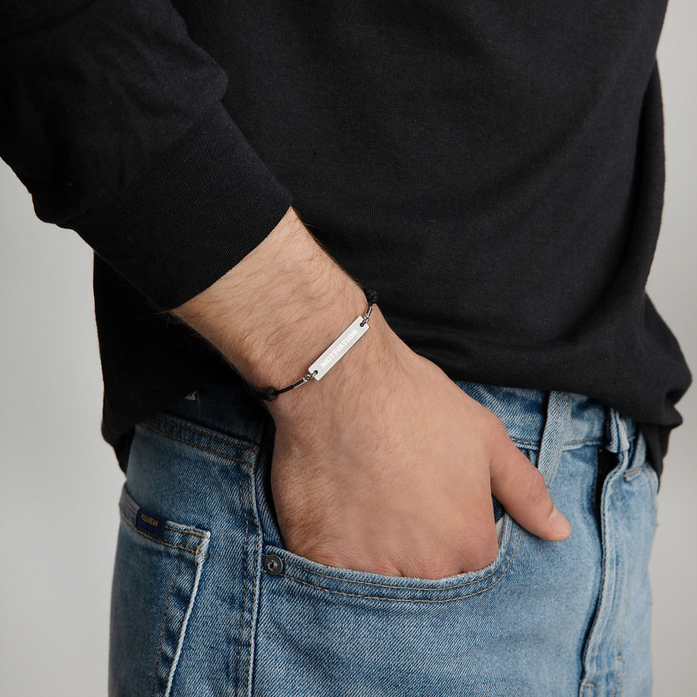 Thumbnail: Motivation Engraved Silver Bar String Bracelet