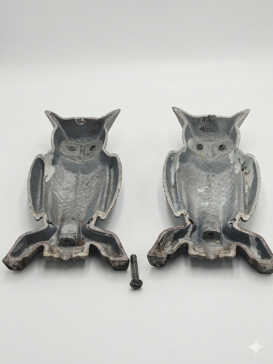 Thumbnail: Vintage 1950s Swisher & Soules Cast Aluminum Double-Sided Owl Decoy 