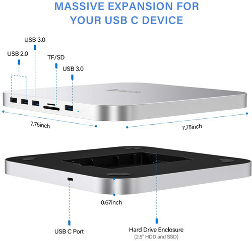 ElecLife USB-C hub με θεση για εσωτερικό σκληρό, για Mac Mini