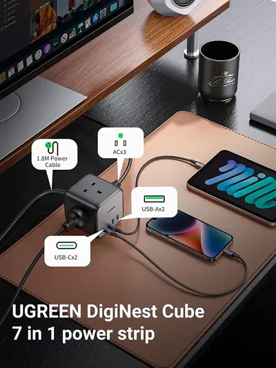 Μικρογραφία: UGREEN Πολύπριζο 65W DigiNest Cube GaN Επέκταση καλωδίου με υποδοχές USB C