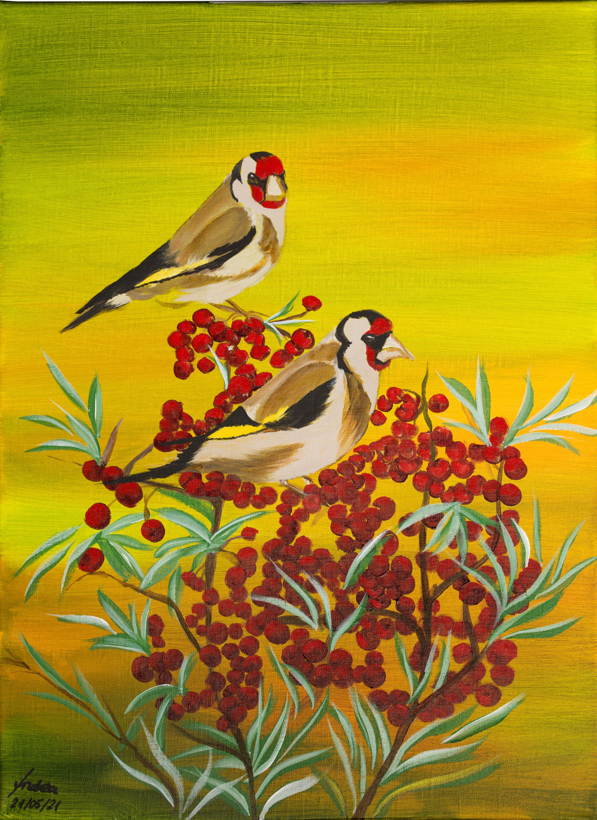 Acrylbild Vögel Wintergäste