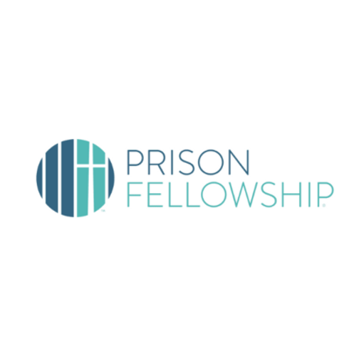 logo for Prison Fellowship-circle with teal and steel blue rectangles and the words Prison Fellowship in steel blue