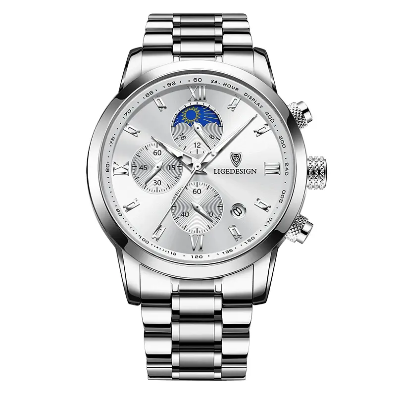 Thumbnail: LIGE Watche for Men Analog Quartz Chronograph + Gift Box