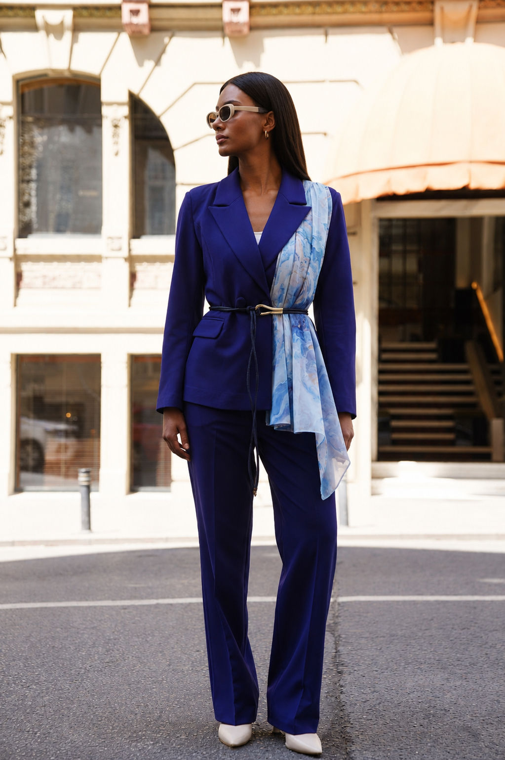Blue Suit set with Scarf Details - Code 679