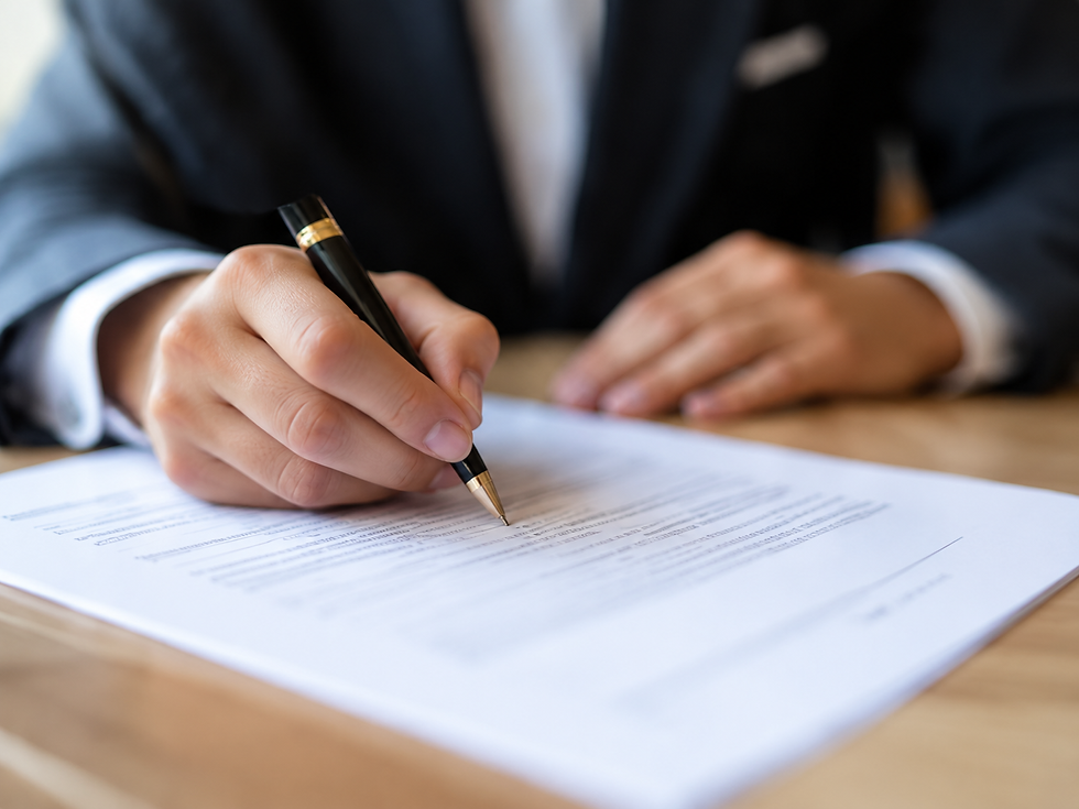 Close-up of a person signing real estate documents