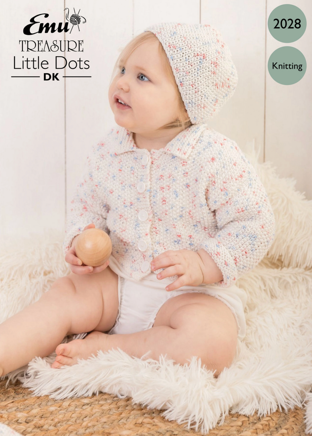 2028 - EMU Knitting Pattern Babies Childrens cardigan little dots Jacket, Hat and Blanket - Double Knit DK