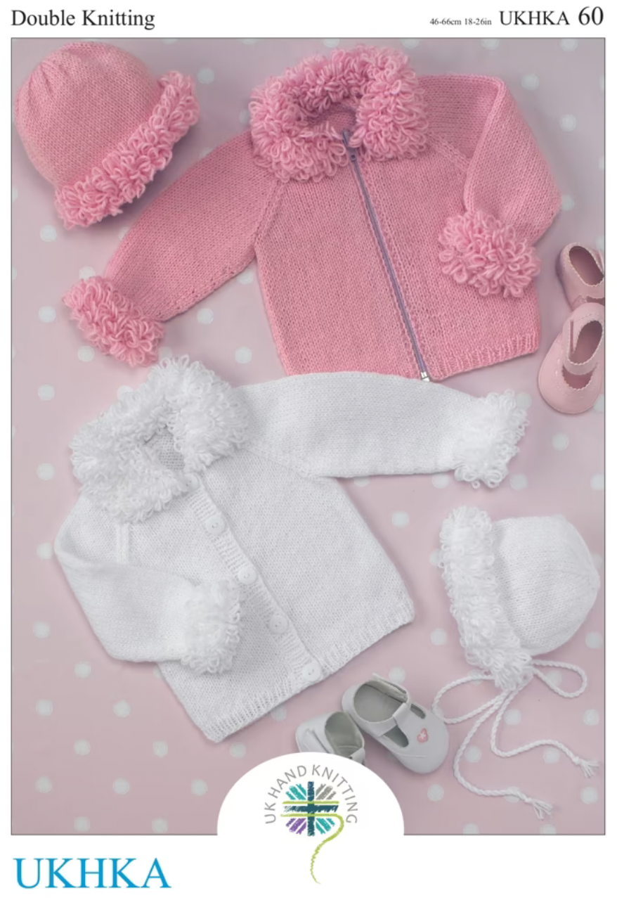UKHKA 60 Double Knit Baby and Childs Cardigans and Hat -  DK double knit loop pattern