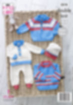 5218 King Cole Babies, Childrens Sweaters, Hat and Trousers - Double Knit