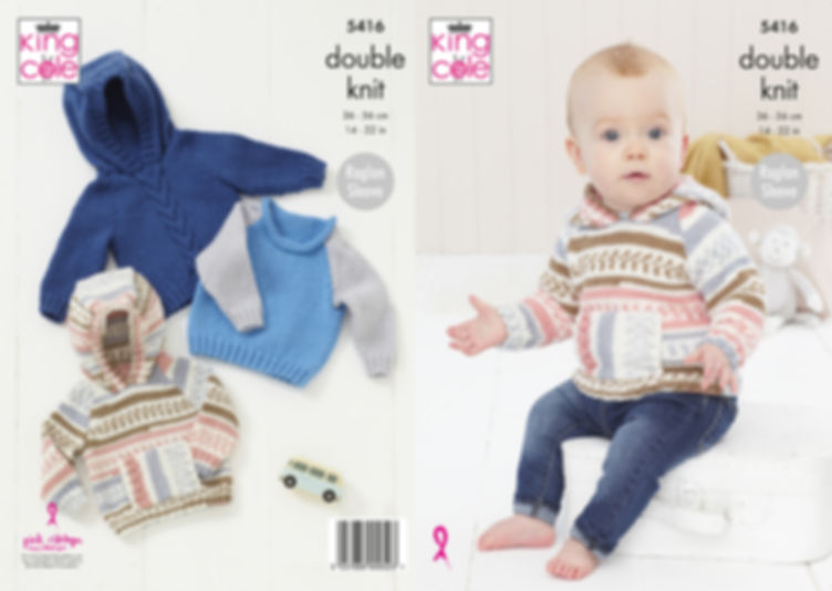 5416 King Cole  Babies Sweater, Hoodie and Cable Hoodie  DK