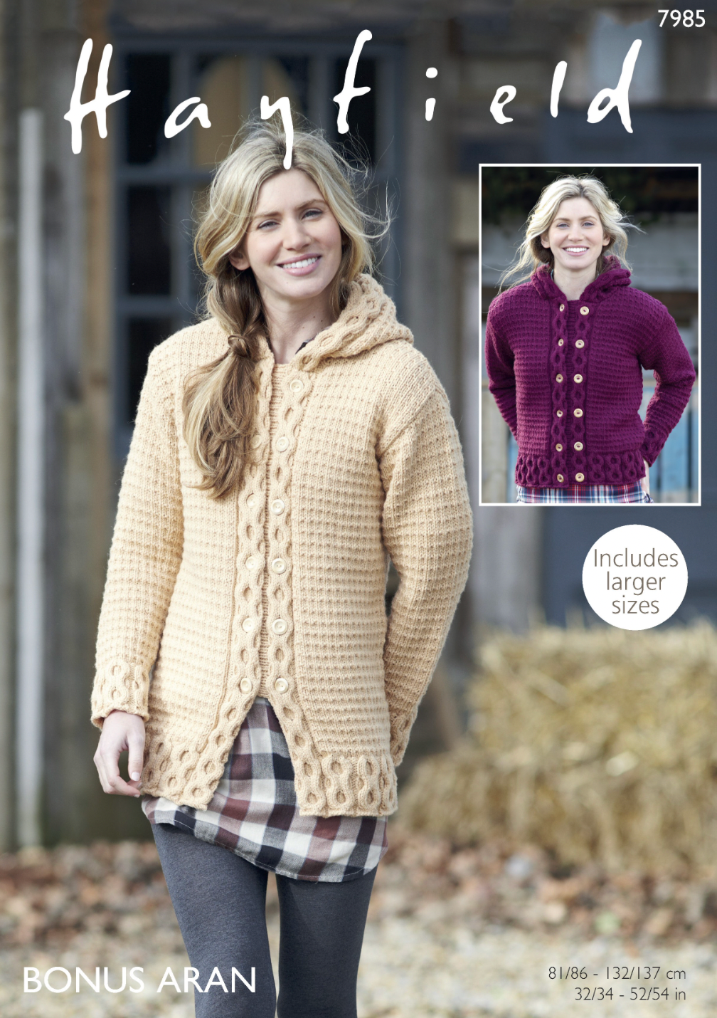 7985 Sirdar Hayfield Hooded Jacket in HAYFIELD BONUS ARAN cropped cardigan
