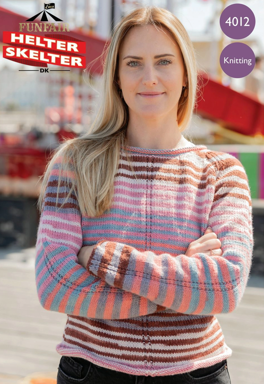 4012- EMU Adults Sweater Running Stitch in Emu Helter Skelter Double Knit DK