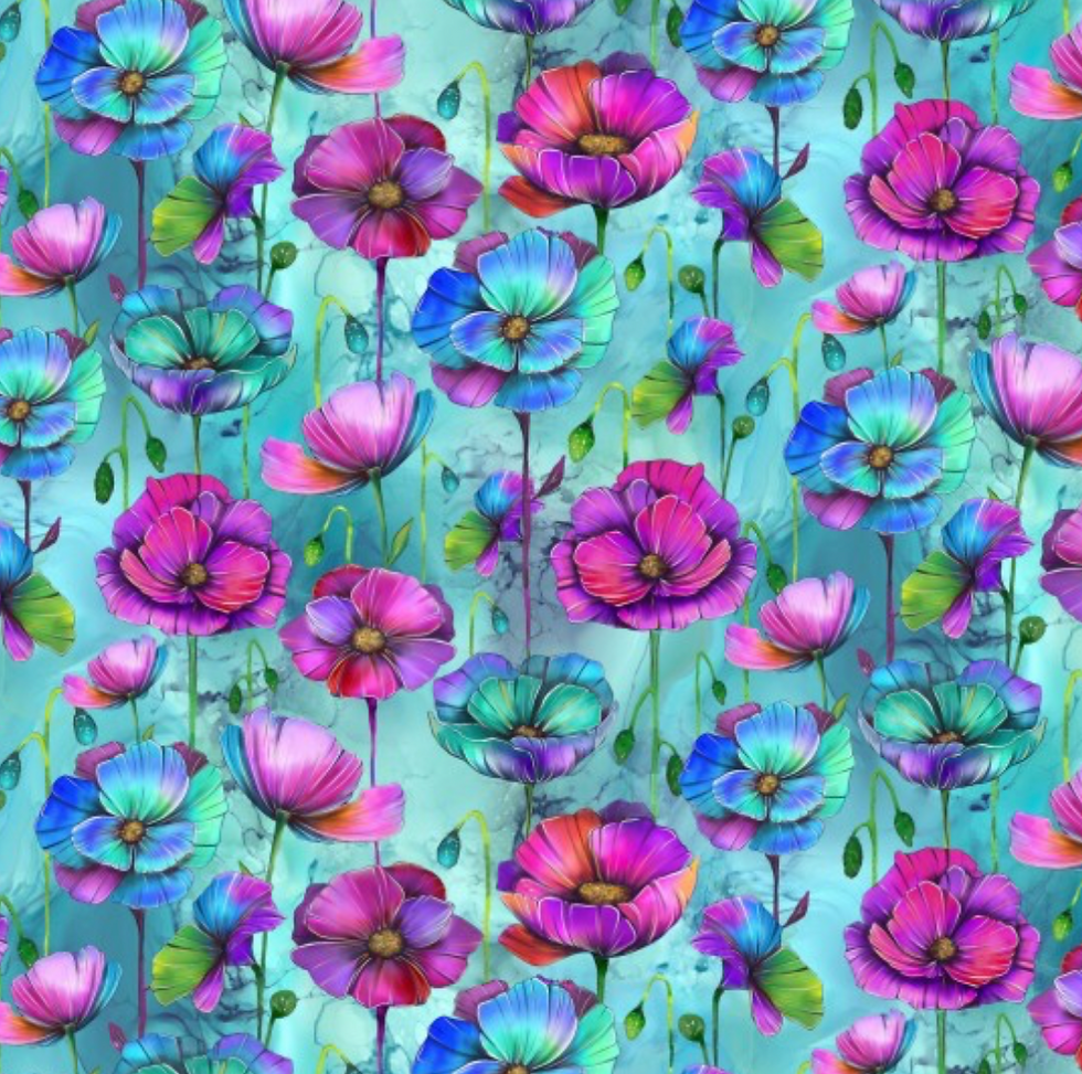 Nutex Dragonflies Colourful Floral Cotton Fabric Turquoise Aqua 82030-103