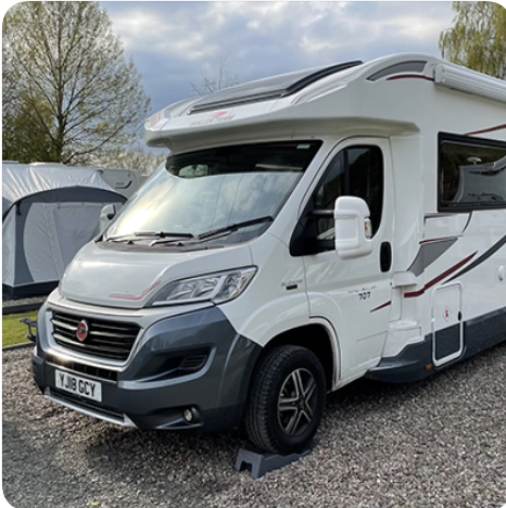 Motorhome levelling blocks used to level vehicle on campsite pitch