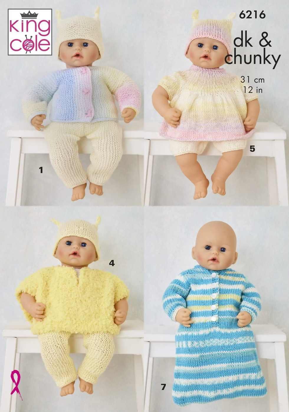 6216 King Cole Premature Baby, Dolls Outfits, Sleeping Bag,Double Knit DK Chunky