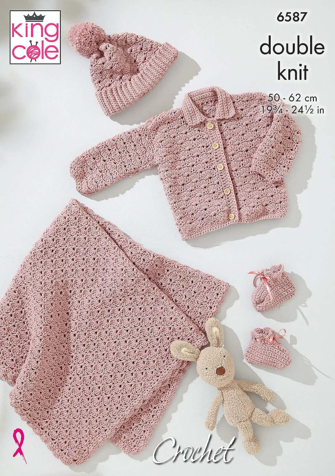 6587 King Cole Baby Crochet Cardigan, Hat, Blanket and Bootees Double Knit DK
