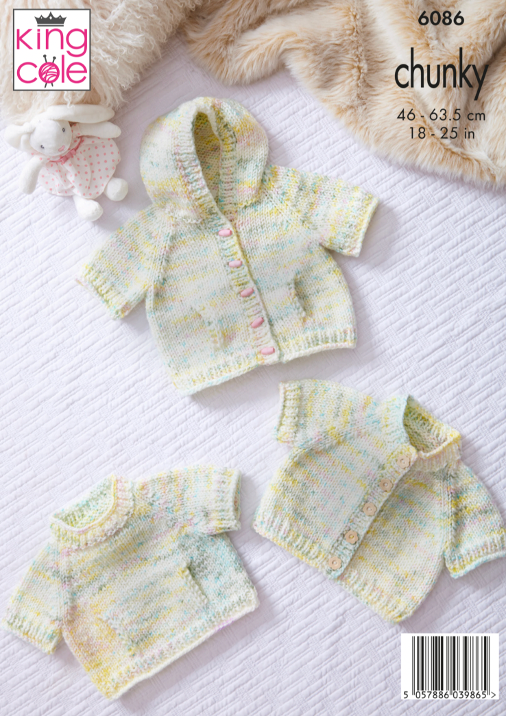 6086 King Cole Baby and Children's, Overtop, Buttoned Top and Hooded Top Chunky