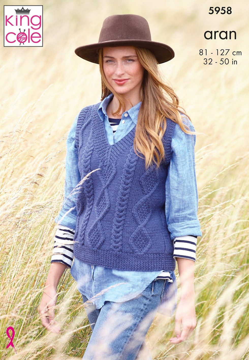 5958 King Cole Adults Aran Tank Tops Round Neck and V Neck