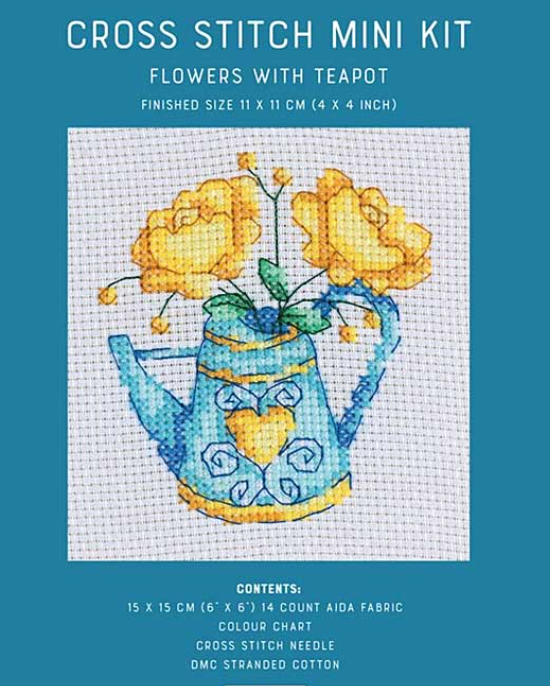 Counted Cross Stitch Mini Kit - Flowers with Teapot package