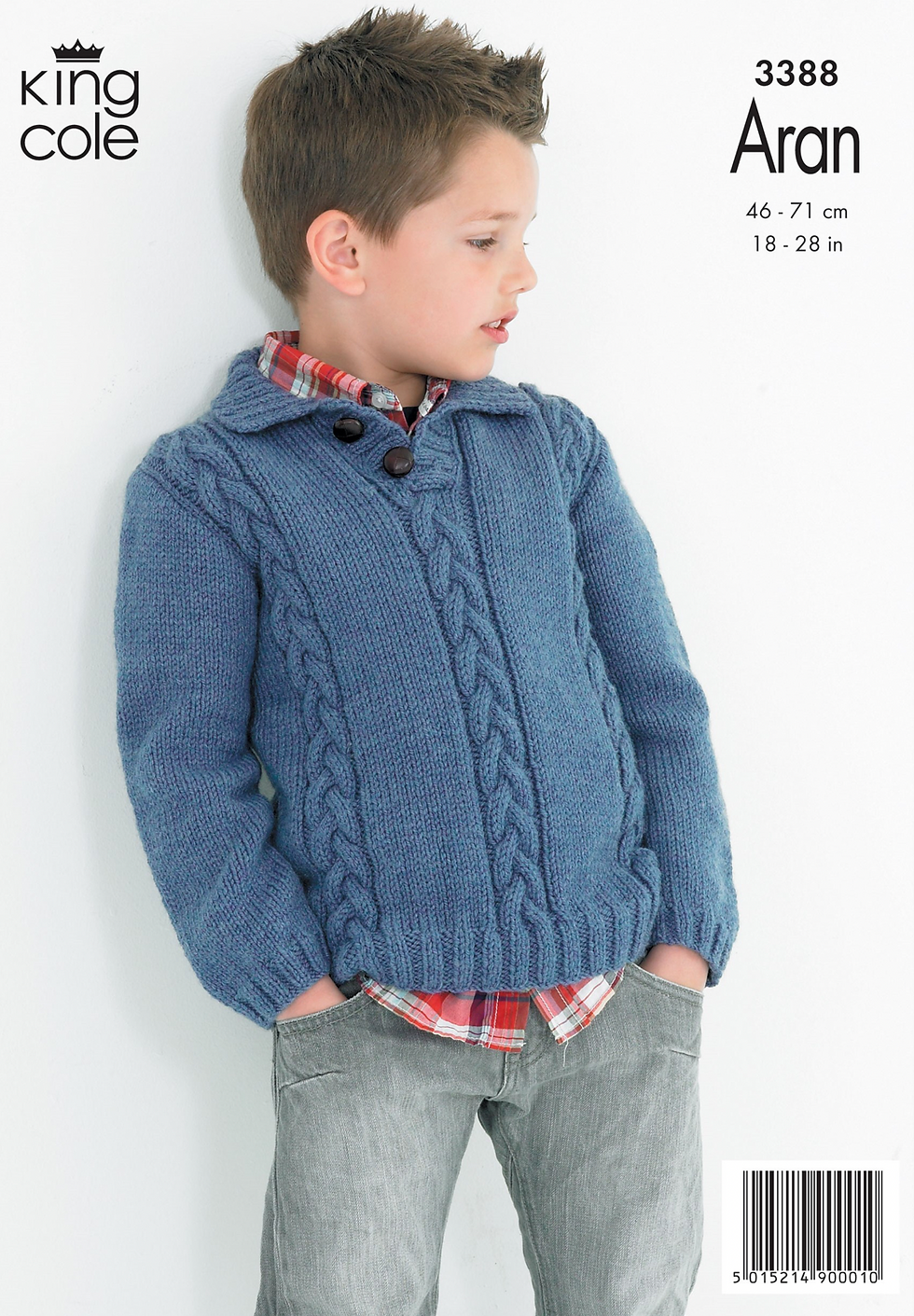 3388 King Cole Childrens Round Neck and Button Sweaters -Aran