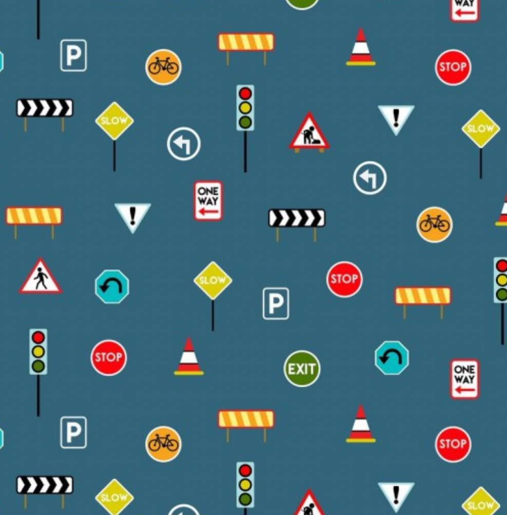 Around Town - Road Signs - Blue Fabric