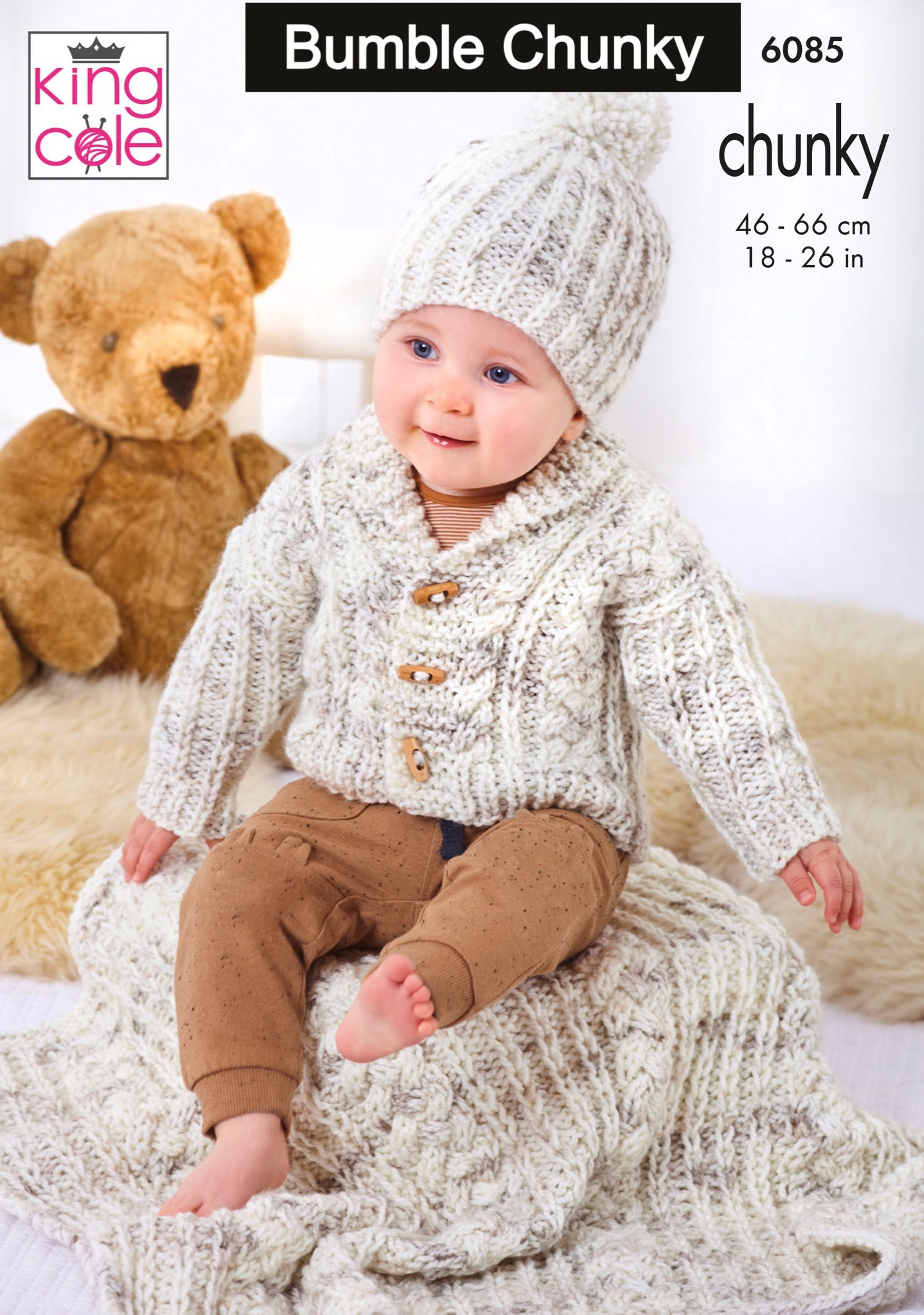 6085 King Cole Baby and Childrens Jacket, Cardigan, Gilet, Hat, Blanket - Chunky
