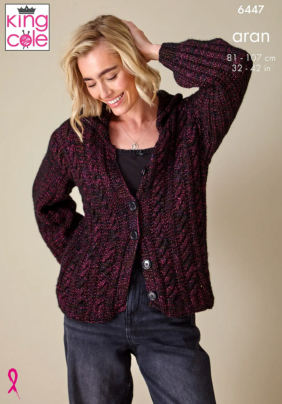 6447 King Cole Adults Sweater and Cardigan Knitting Pattern Aran