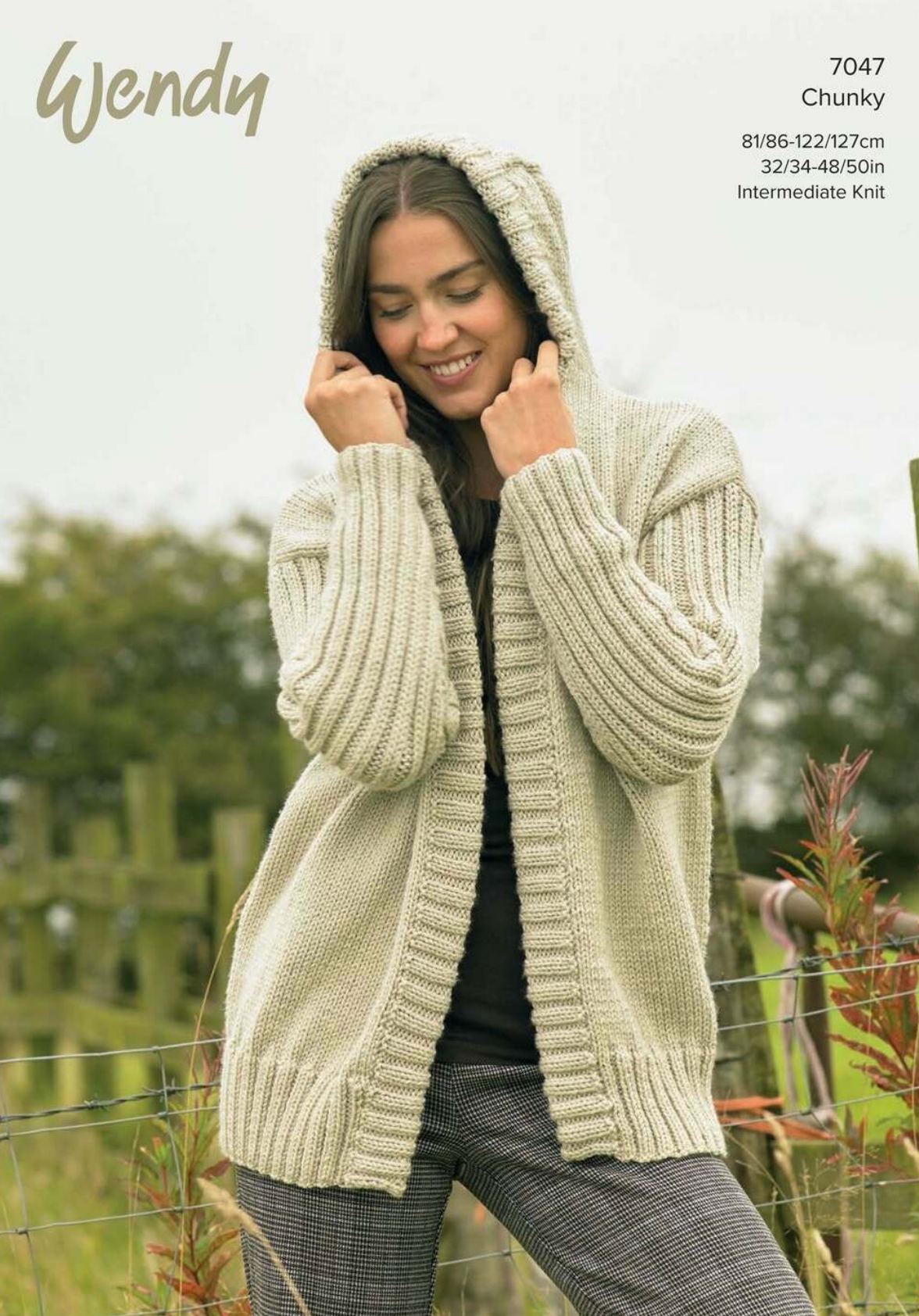 7047 Wendy Ladies Hooded Cardigan Knitting Pattern in Chunky Yarn